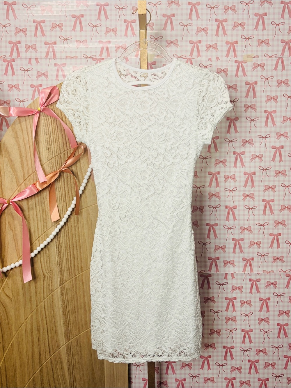Lucy in the Sky White Floral Lace Cap-Sleeve Mini Shift Dress Bridal Wedding S